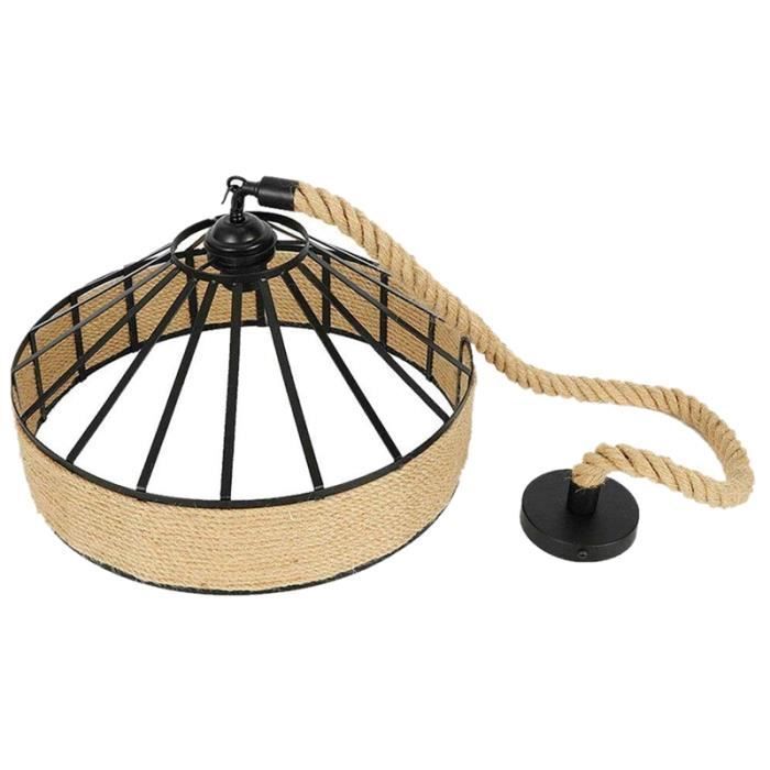 Pendelleuchte aus Hanfseil – Schwarz – Ø 30 cm – E27 – Retro-Design – Innenbeleuchtung
