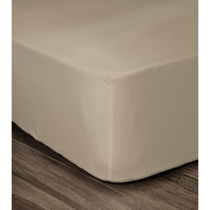 Lençol de baixo com elástico LOVELY HOME, 100% algodão, 180x200cm - Bolso de 35cm - Bege
