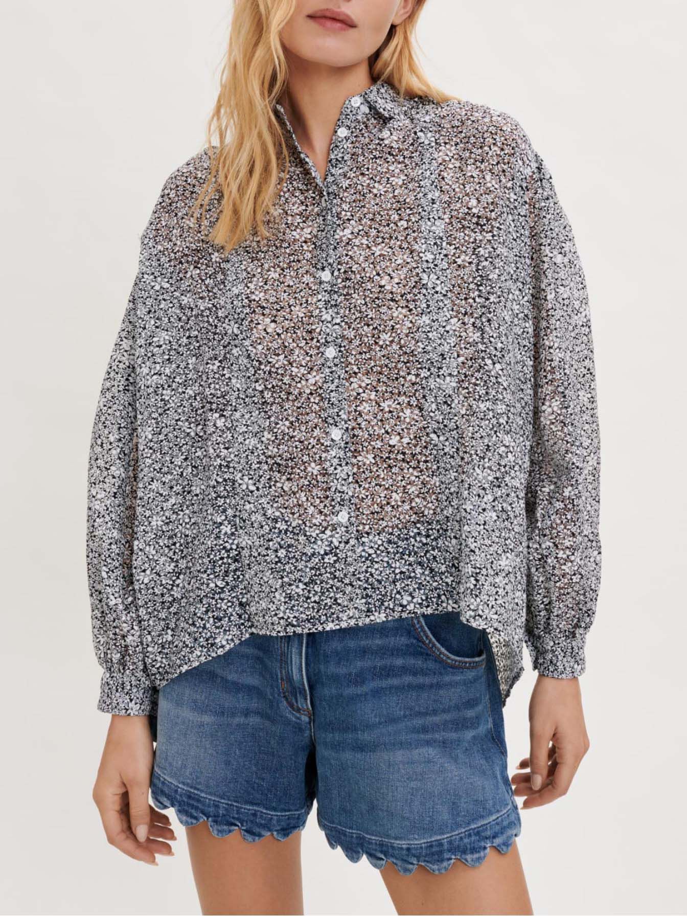 Schuine jacquard blouse - Zwart/wit