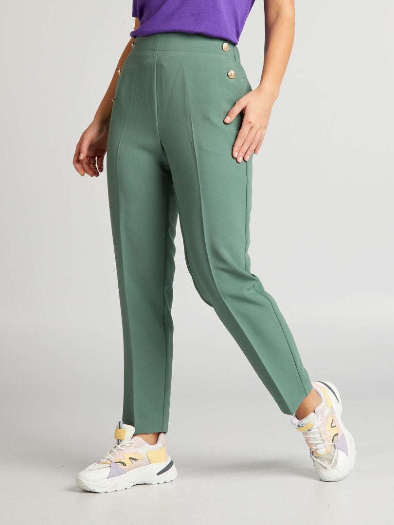 Rechte broek met goudkleurige knopen met patroon - GROEN