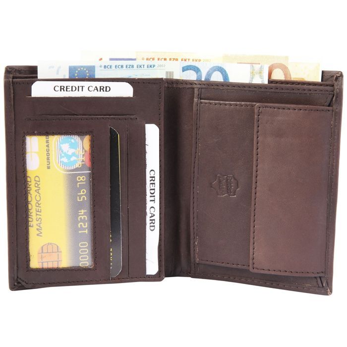Wallet - EXCELLANC - Bahri - Brown cowhide leather - 8 card slots - Compact 12×9.5×2 cm