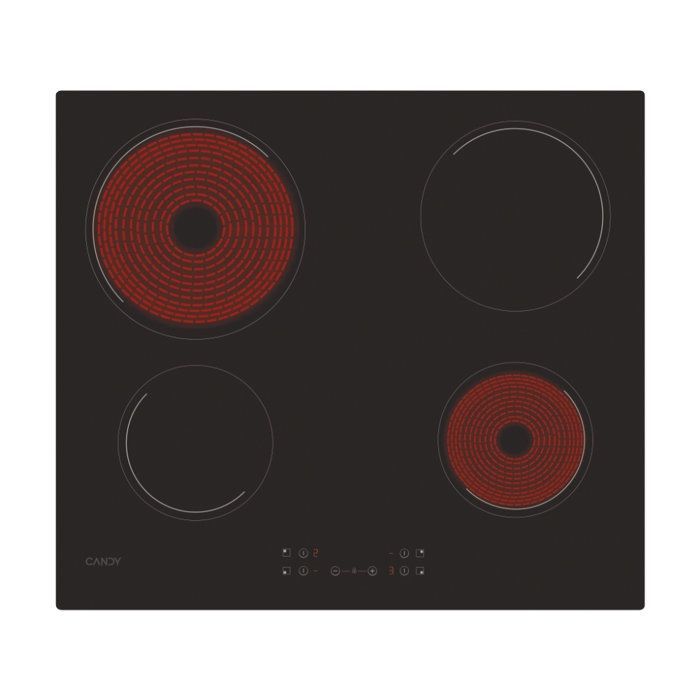 Placa vitrocerámica CANDY CH64CCB - 4 quemadores - 59 cm de ancho - Negra