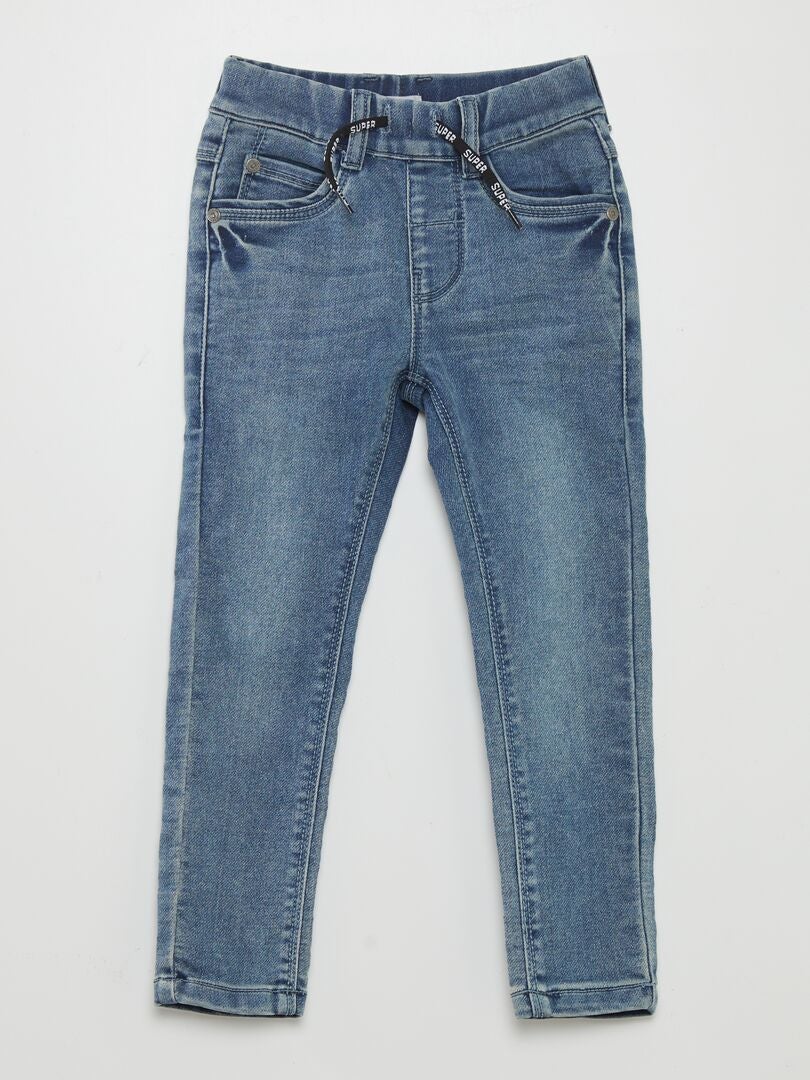 Calça jeans com cintura elástica e cordão - azul