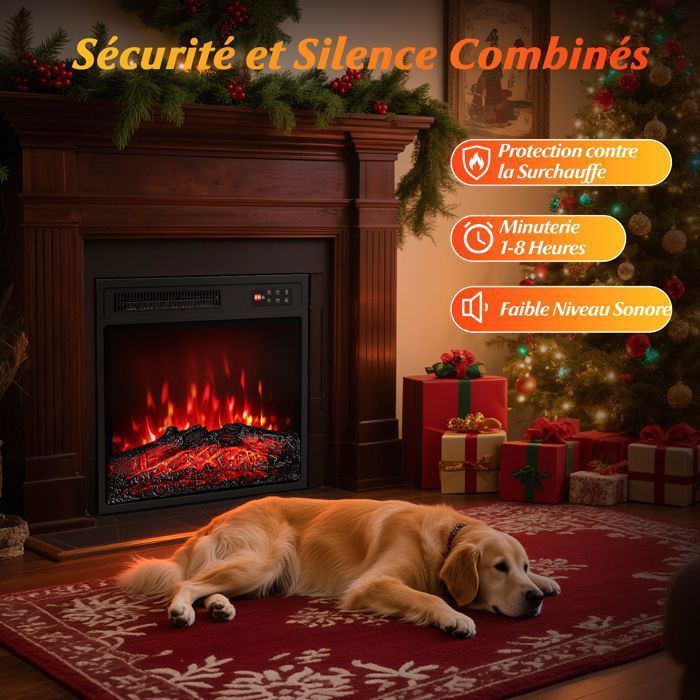 Chimenea eléctrica empotrable con calefactor - RELAX4LIFE - 750W/1500W - 37㎡ - 5 niveles de brillo - 5 velocidades - Bloqueo de seguridad para niños