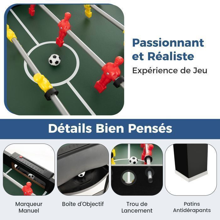 COSTWAY 4-in-1 Multigame Tafel - Kindertafelvoetbal, Pingpong, Biljart, Airhockey - 125x97x83 cm - Hout - Complete accessoires - Leeftijd 3+ - Zwart