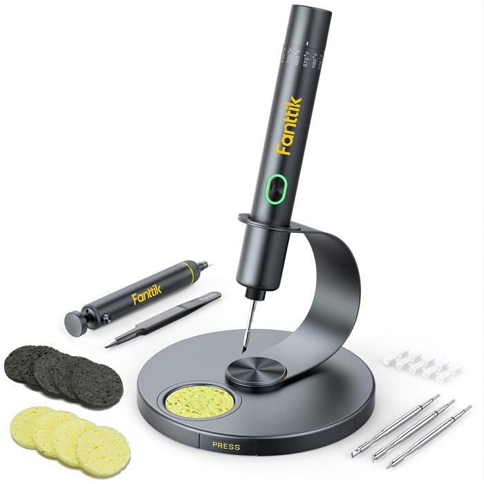 Fanttik T1 Max Cordless Soldering Iron, 7-Second Fast Heating (200C-450C), Automatic Shut-Off, 4 Precision Soldering Tips