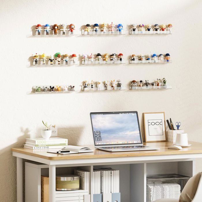 Floating Vinyl Record Shelves, Set of 6 Clear Acrylic Wall Shelves 38 cm, Decoration for