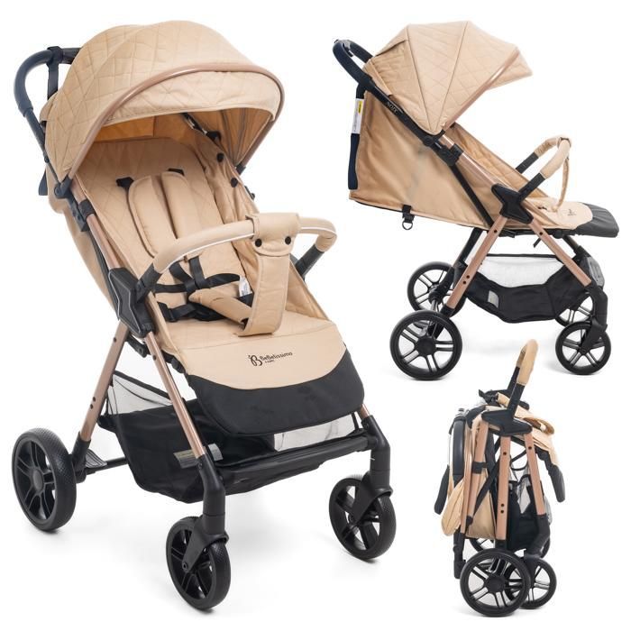 Bebelissimo - Passeggino ultracompatto - Leggero - Chiusura con una mano - Noce - Beige
