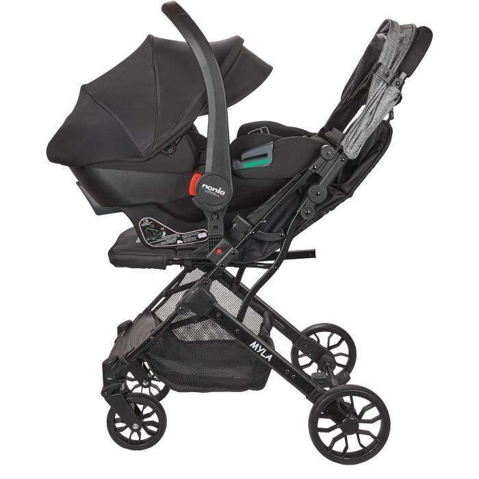 NANIA - 2-in-1 Combination Stroller with Rimini Car Seat - MYLA - 4 Wheels - Black