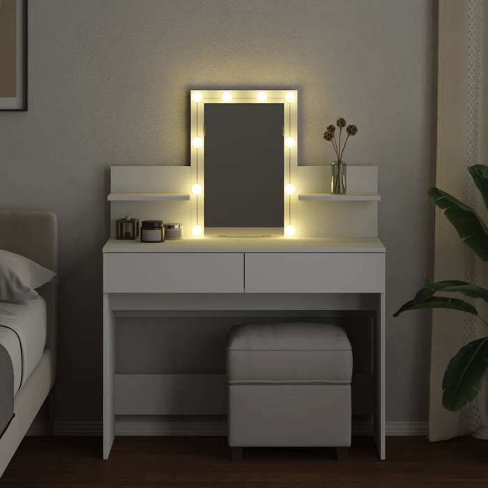 Coiffeuse - vidaXL - LED - Blanc - 100x40x130 cm - 2 tiroirs