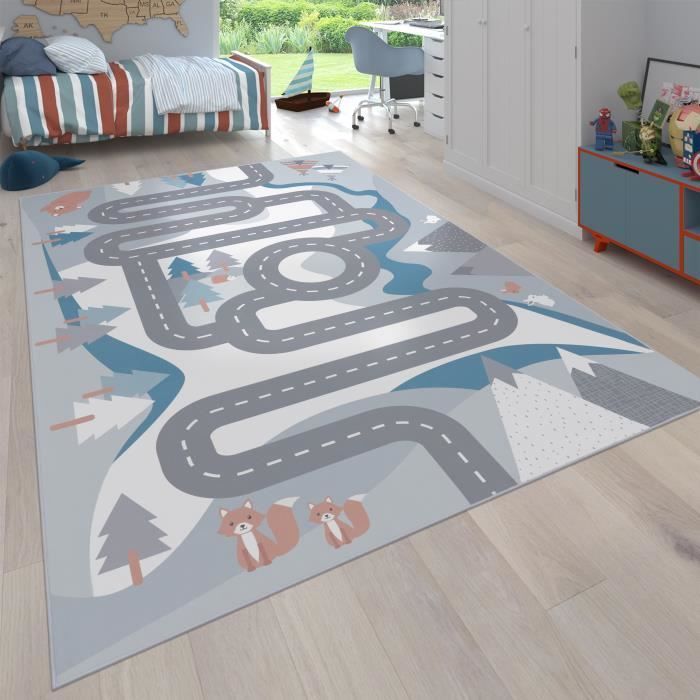 Tapis Pour Enfants, Tapis De Jeux Pour Chambre D'Enfant Motif Rues Avec Animaux Crème [100x200 cm]
