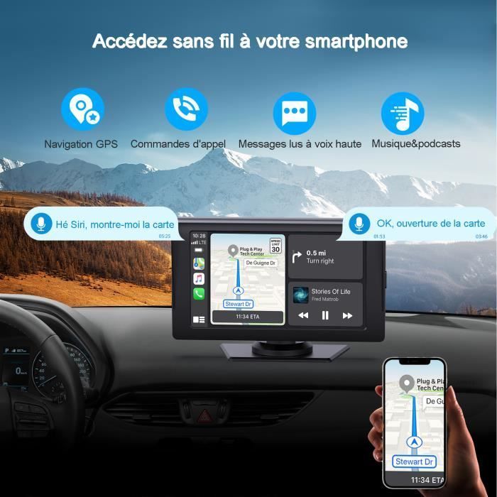 Autoradio Carplay sans Fil TOGUARD 7'' Écran Tactile Europe 48 pays carte en ligne pour Carplay/Android Auto