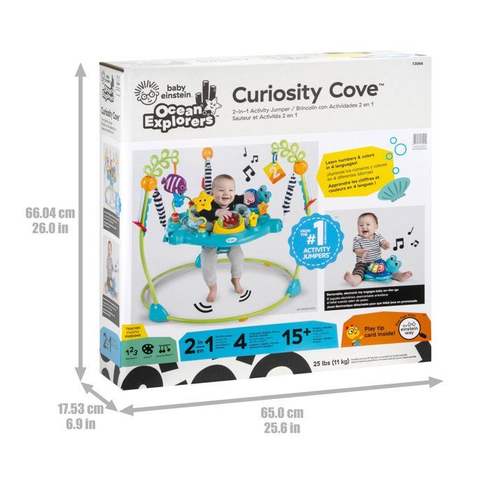 BABY EINSTEIN Curiosity Bouncer Activiteitencentrum, 2-in-1 Educatief Speelgoed en Vloerspeelgoed, 360° Speelbaar, Babycadeau voor baby's vanaf 6 maanden