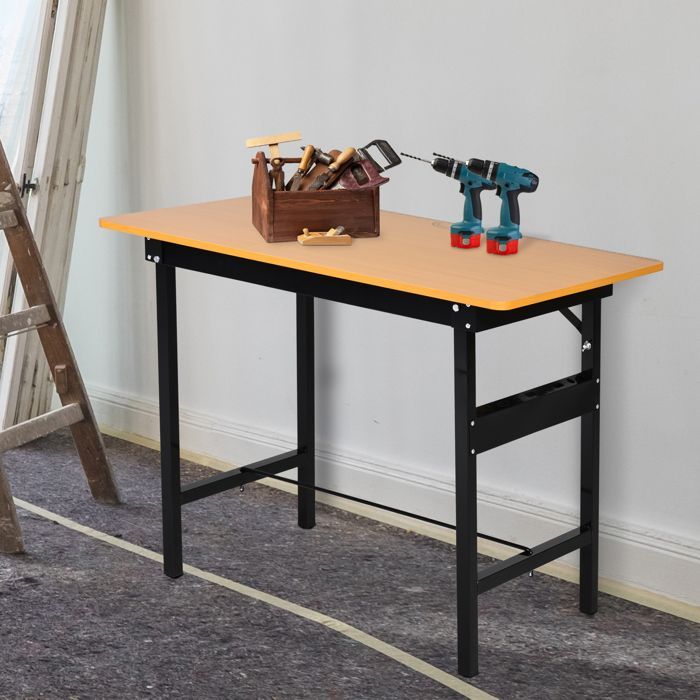 Banco de trabajo - HOMCOM - Mesa de trabajo plegable con regla y transportador, almacenamiento de herramientas - MDF - 100x60x75,5cm