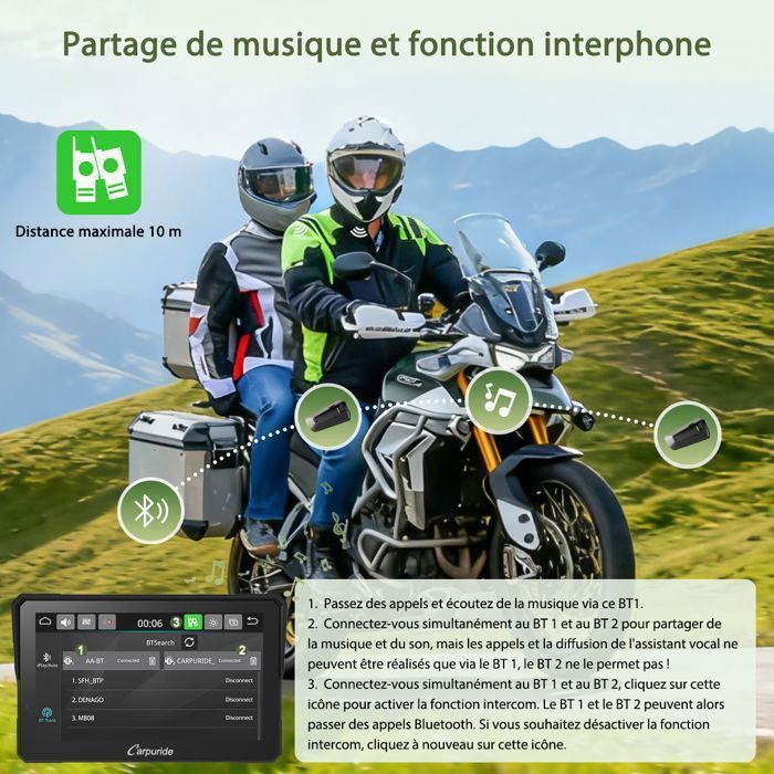 Autoradio GPS per moto CARPURIDE W702SPRO con schermo CarPlay e supporto BM05 per Plug-and-Play, CarPlay e Android Auto, con controller cablato.
