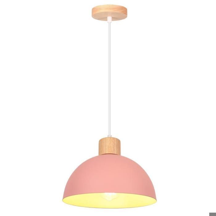 Lámpara colgante industrial iDEGU, lámpara de techo moderna en madera y metal, diseño semicircular, luminaria retro, rosa, Ø 25 cm