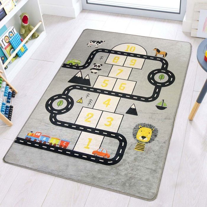 Hopscotch Circuit -matto, harmaa, mitat: 80x150