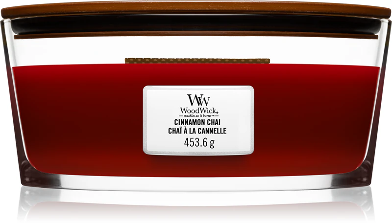 Duftkerze „Cinnamon Chai“ von Woodwick mit Holzdocht (Heartwick)