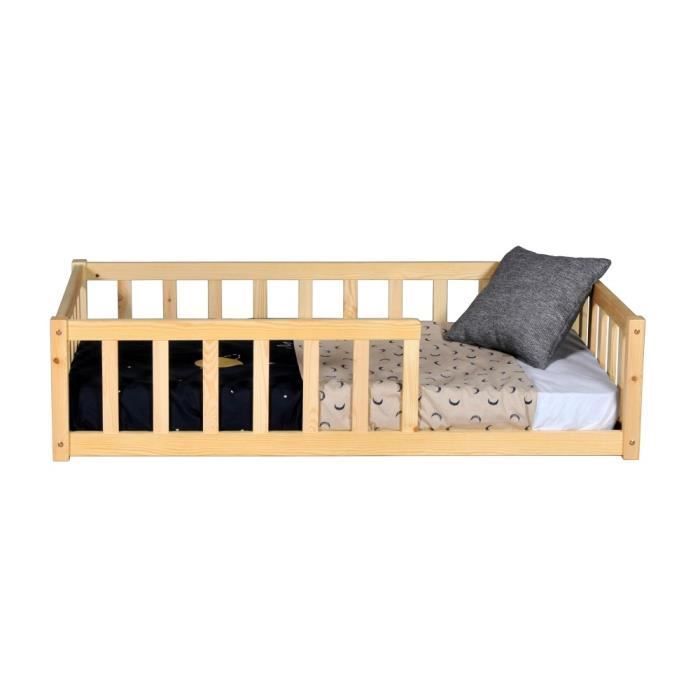 Nino bed 70x140 + 1 slatted base + guardrail / Natural