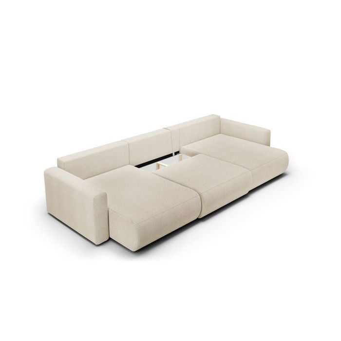 Canapé d'angle panoramique convertible CURIA en tissu hydrophobe lavable noir
