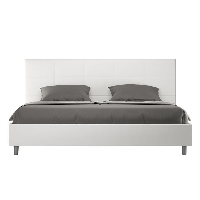 King size bed - Ityhome - Mika - 200x210 cm - White faux leather - Upholstered headboard
