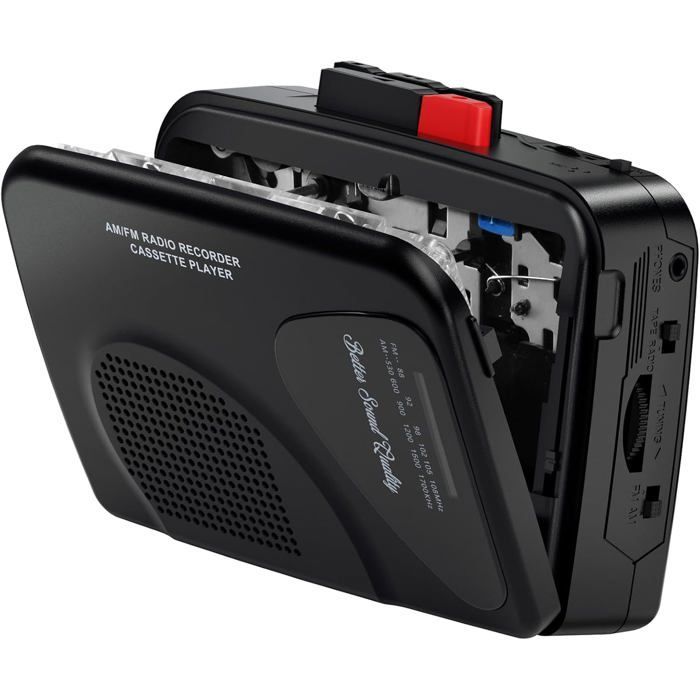 Reproductor/grabador de casetes portátil KAL, radio AM/FM, altavoz, T201, negro