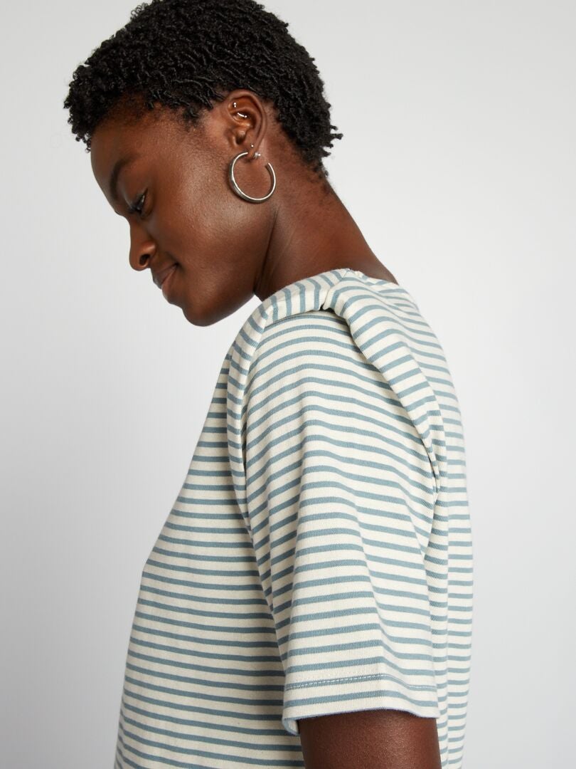 Camiseta de rayas con hombreras - BEIGE