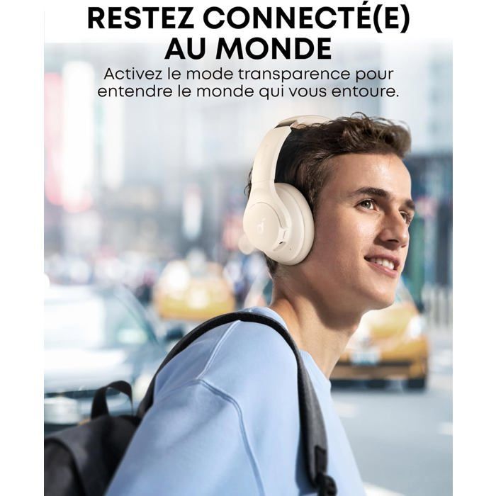 Q20I Casque Bluetooth Sans Fil Reducteur De Bruit Hybride Active By Anker, Casque,Basses Profondes,Personnalisation Via App Blanc