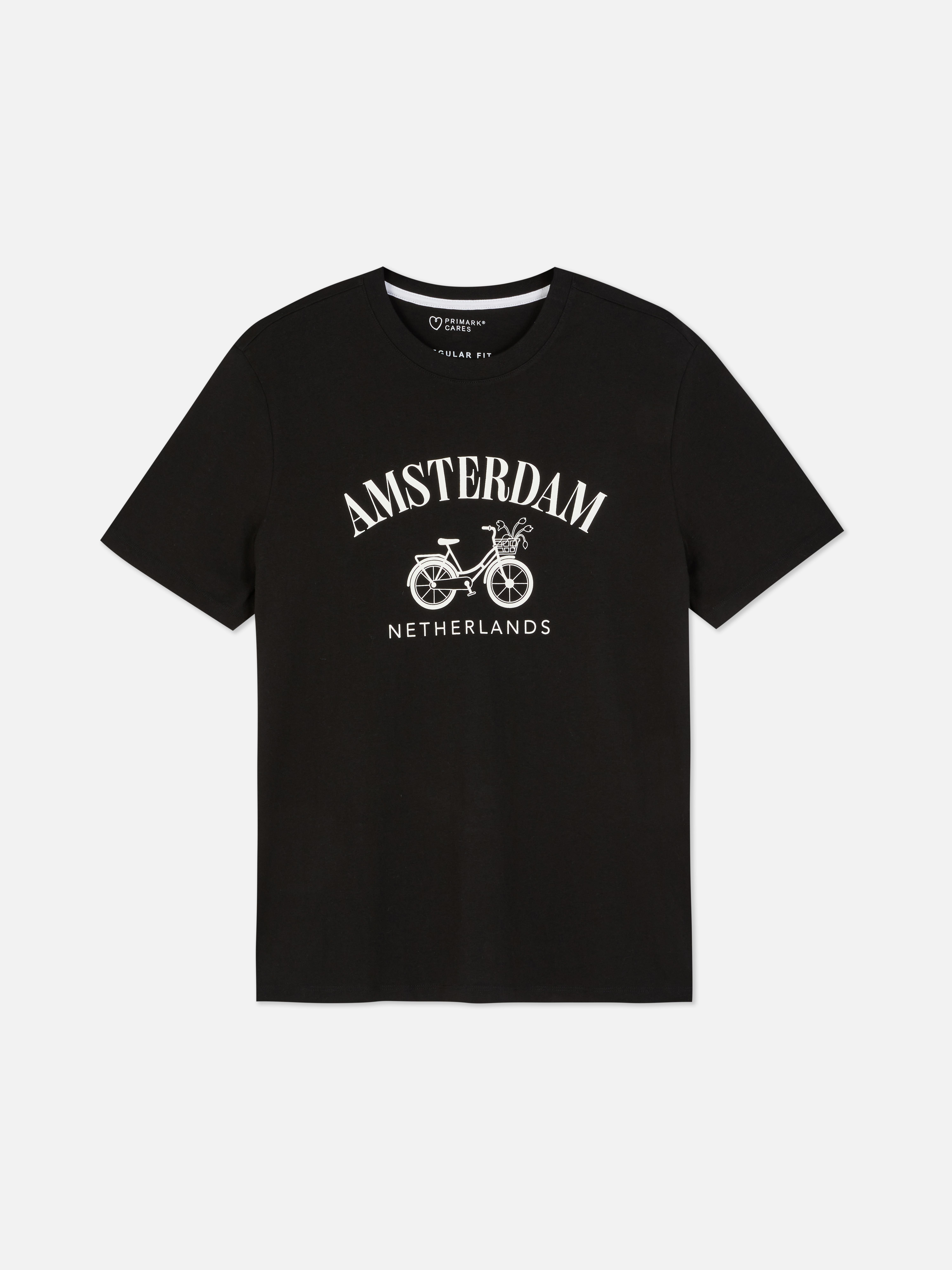 Amsterdam Kurzarm-T-Shirt Ein kurzärmeliges T-Shirt mit Rundhalsausschnitt und Amsterdam-Design