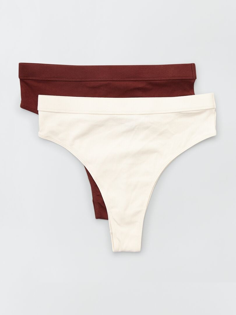 Conjunto de 2 tangas de algodão canelado - BEGE