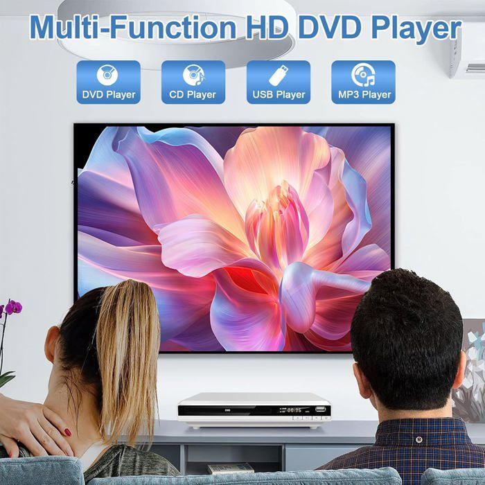 Weißer DVD-Player, Multi-Region HD-DVD-Player für Fernseher, DVD- und CD-Player für Heimstereoanlagen mit USB-Anschluss