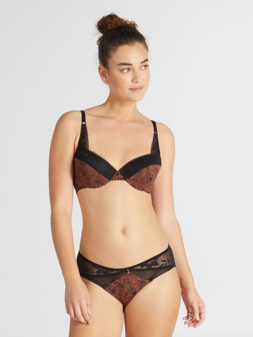 Sutiã acolchoado com estampa 'Envie de Lingerie' - MARROM
