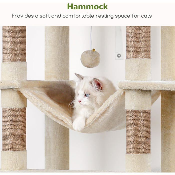 Cat tree - HOLISANE - 213 cm - Beige - 2 cubbies 50x30x30 cm - 8 sisal posts