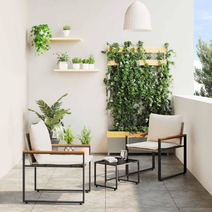 Set di mobili da esterno in rattan - vidaXL - Beige e bianco crema - Rattan resistente alle intemperie