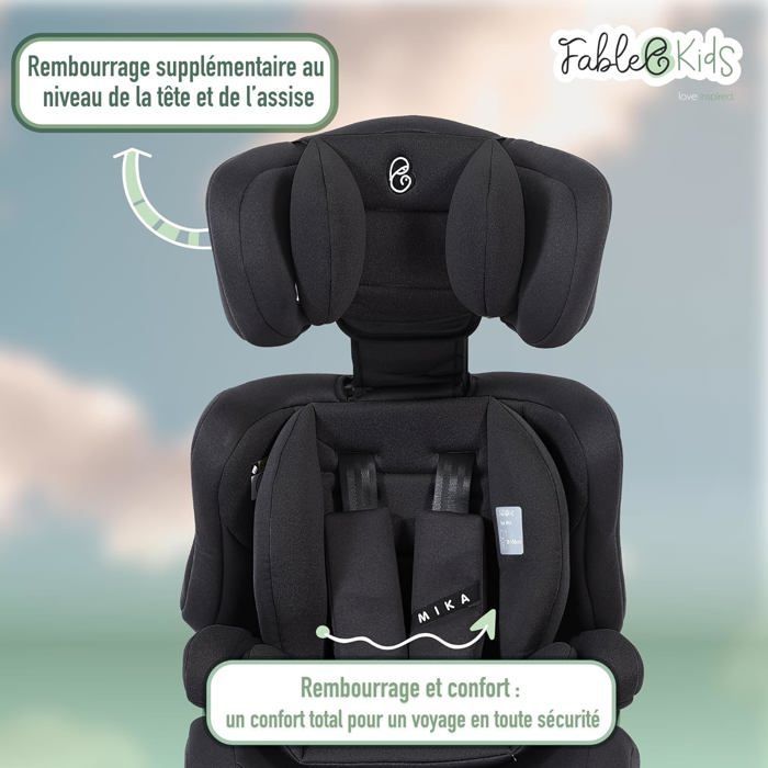 FableKids Lasten Turvaistuin | 3-pistevaljaat | Turvaistuin lapsille 76-150 cm | Harmaa