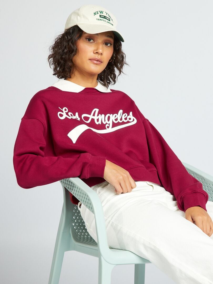 Moletom cropped estilo universitário - VERMELHO