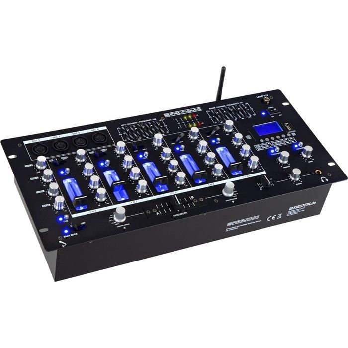 Mixer DJ Pronomic DX-165REC MKII con USB e Bluetooth - 4 ingressi microfonici, canali 1 e 2 con interruttore telefono/linea.