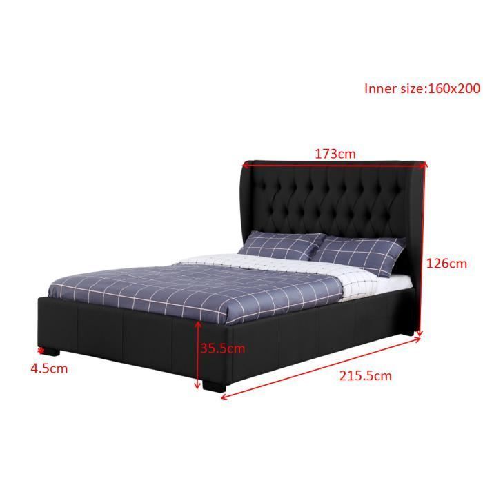 Cama Clarisse tapizada con almacenamiento en tela de lino negra (160 x 200 cm)
