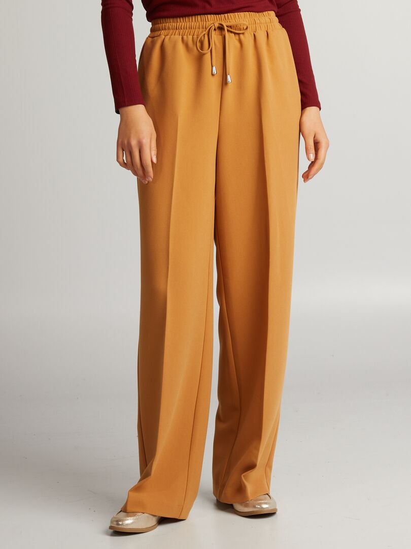 Rechte broek met strikceintuur - BRUIN