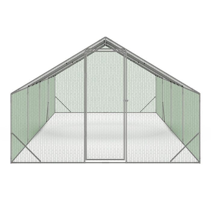 IDMARKET Enclos poulailler 24 m² parc grillagé 8x3 M acier galvanisé