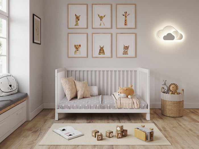 Lit Bébé Evolutif Convertible 140 x 70cm blanc, Lit d'enfant en bois 3 EN 1, 3 Niveaux de Réglage de la Hauteur