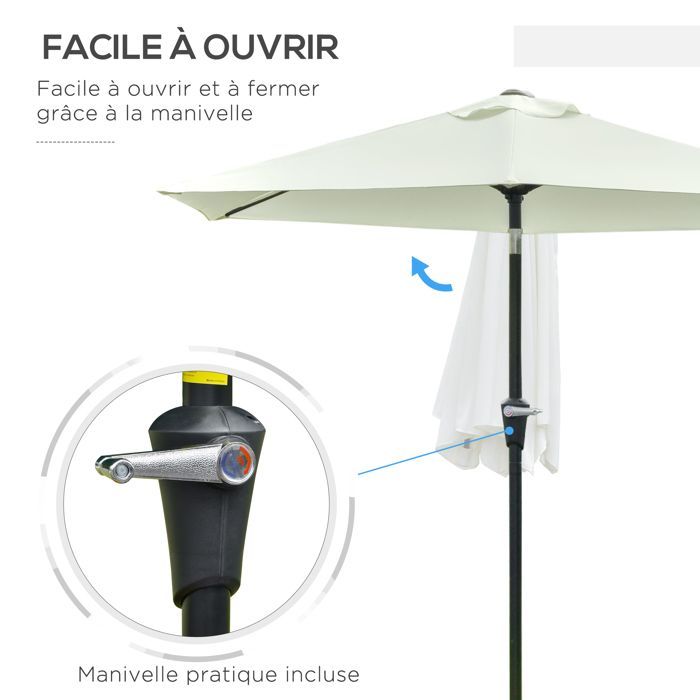 Parasol de jardin - Outsunny - hexagonal - inclinable - métal polyester haute densité 180 g/m² - Ø 2,3 x 2,16 m - crème