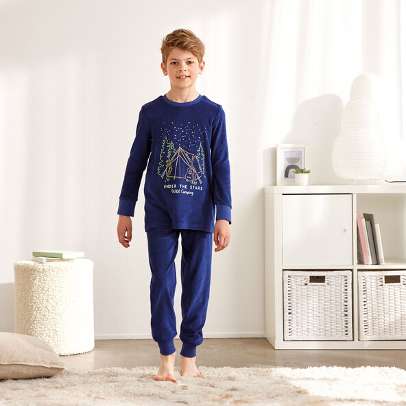 Froteepyjama, tummansininen/turkoosi, koko 86/92, 2 kpl:n setti