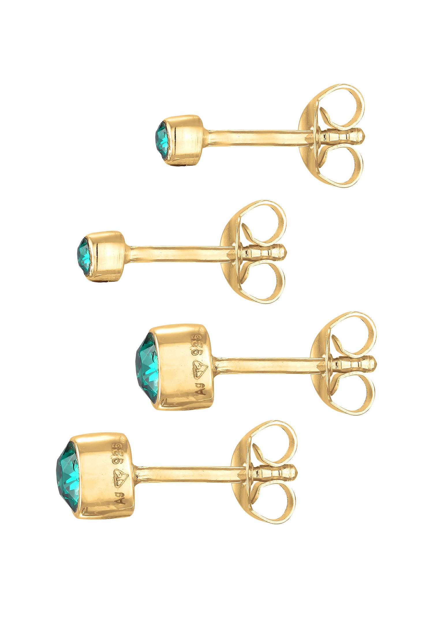 Elli Femmes Clous d'oreilles Set Rond avec cristaux Vert en argent sterling 925 plaqué or