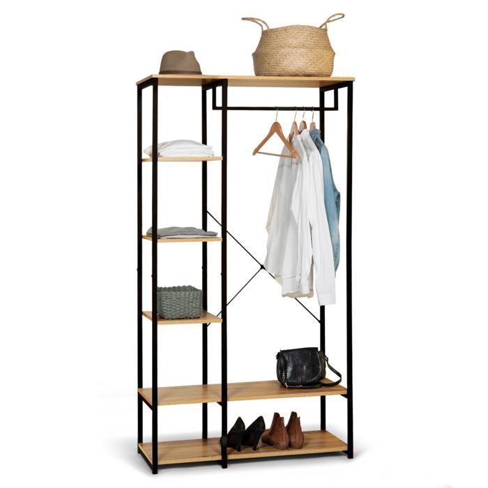 Guarda-roupa com prateleiras IDMARKET, 90 cm de largura, design industrial DETROIT