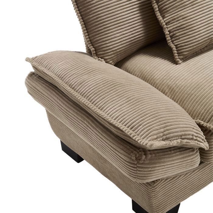 DRIPEX 3-Seater Corduroy Sofa with Pillows, Back Cushions and Armrests, Plastic Feet, Khaki