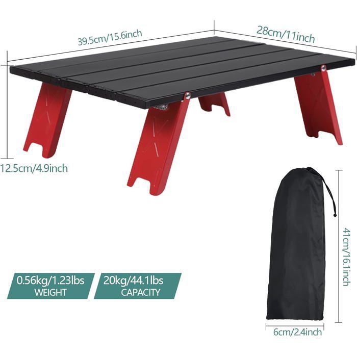 Mini Folding Lightweight Portable Aluminium Table with Carry Bag, for Barbecue, Picnic, Beach, Travel (Red)