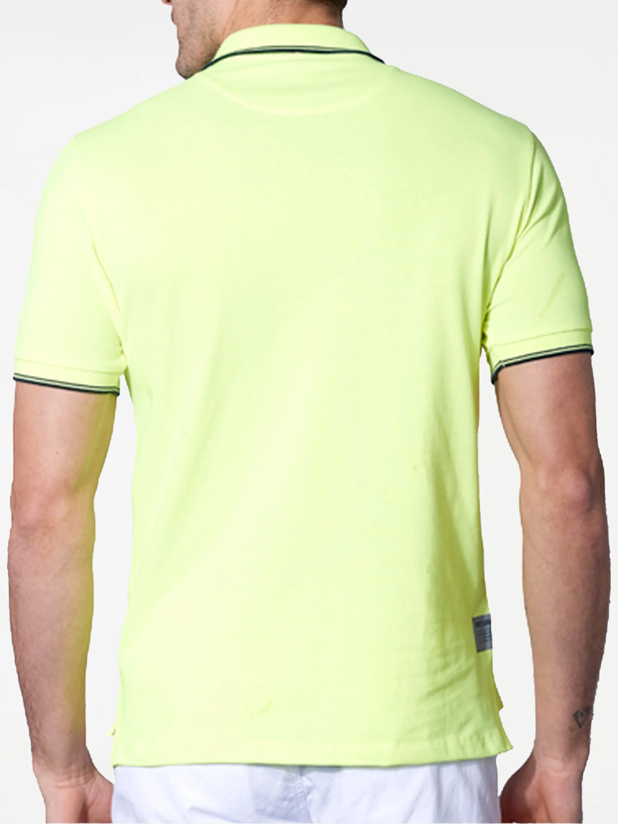 Polo in piquet giallo fluo con logo St. Barth check