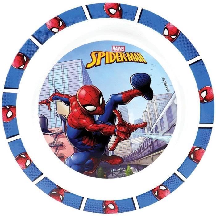 FUN HOUSE - Juego de vajilla de Spiderman - Vaso, plato (22 cm y 16 cm de diámetro), cubiertos, botella de agua y caja para aperitivos