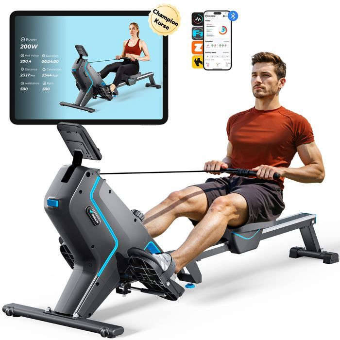 Vogatore magnetico MERACH, 16 livelli di resistenza manuale, schermo LCD, supporto per iPad, carico massimo 150 kg, compatibile con Kinomap.